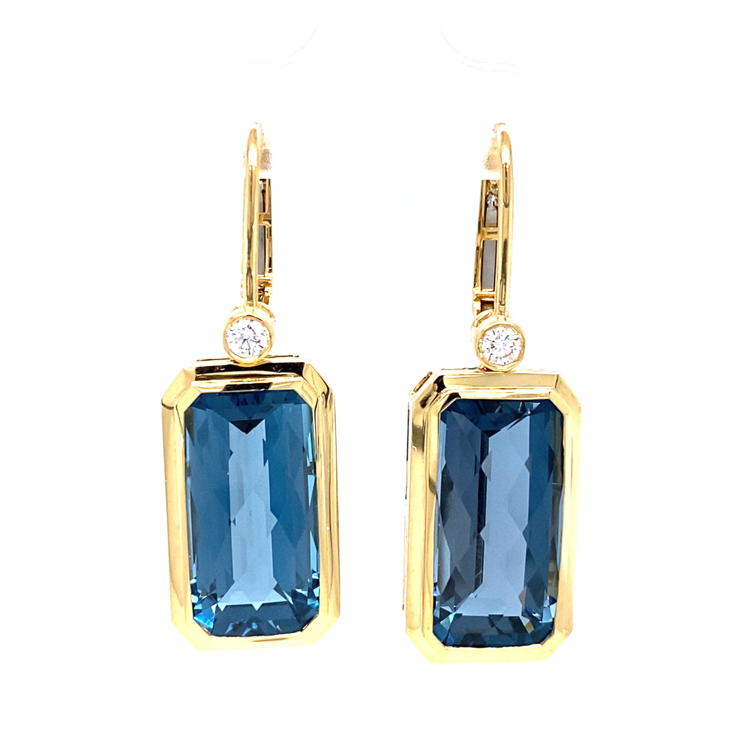 Emerald Cut London Blue Topaz Leverback Earrings