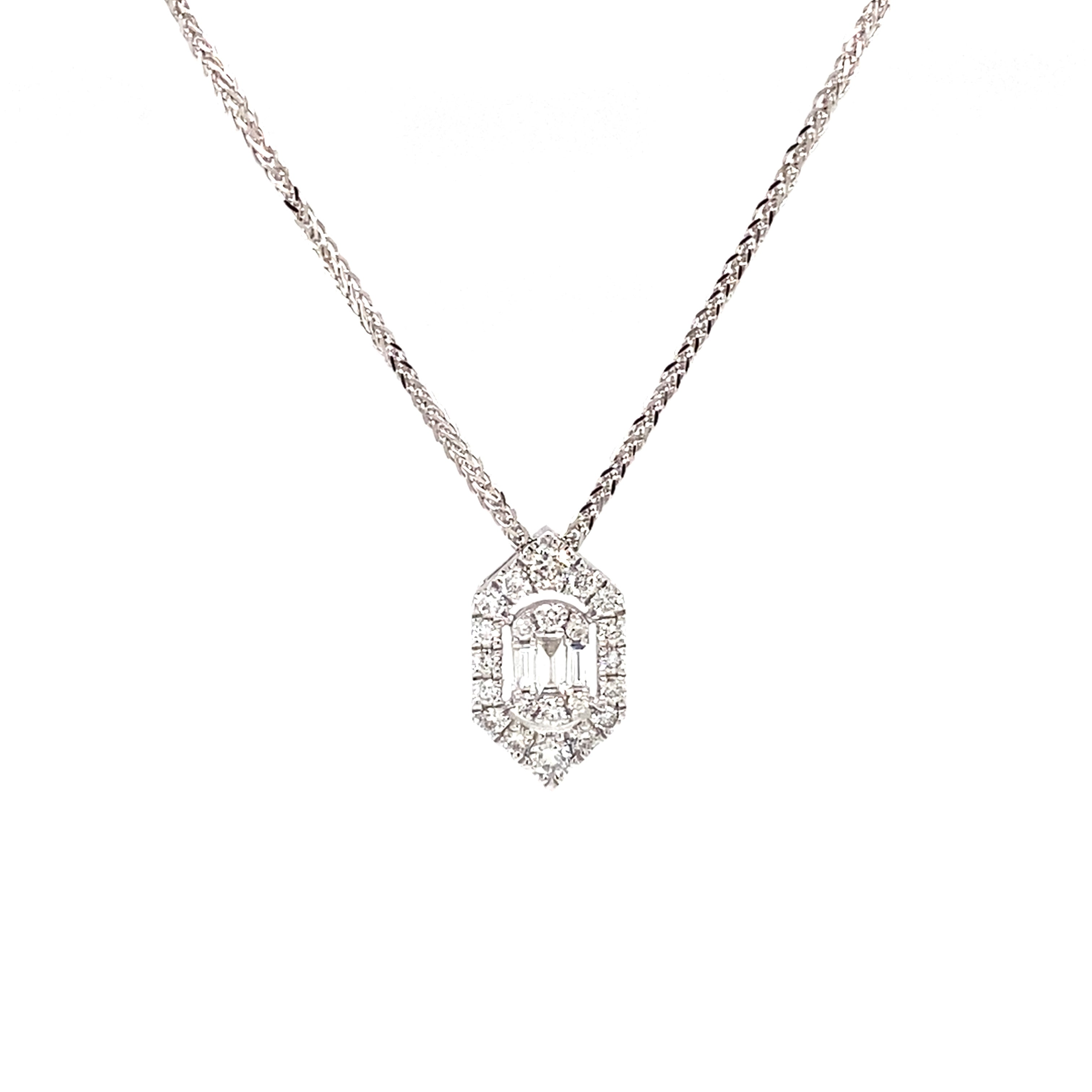 Round & Baguette Hexagon Diamond Pendant