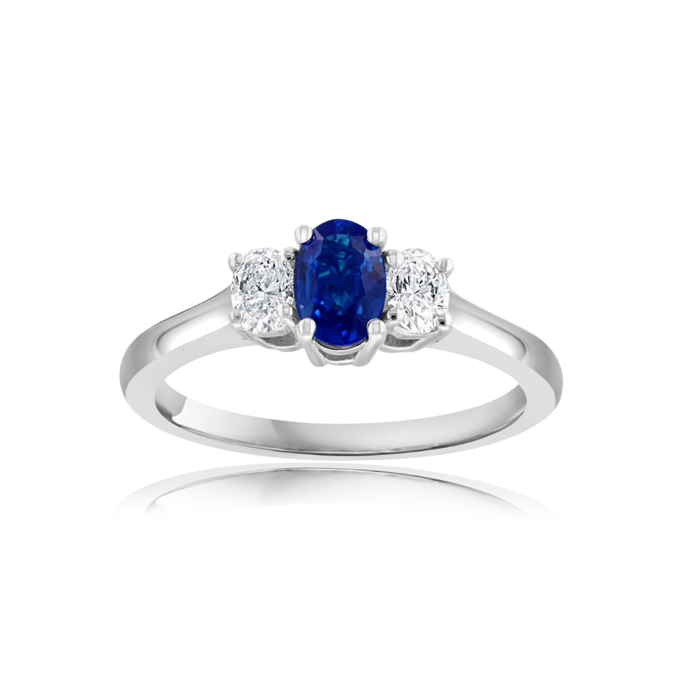 Oval Sapphire and Diamond Three-Stone Ring