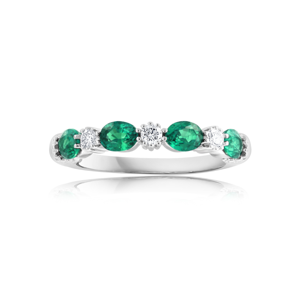 Alternating Emerald and Diamond Ring