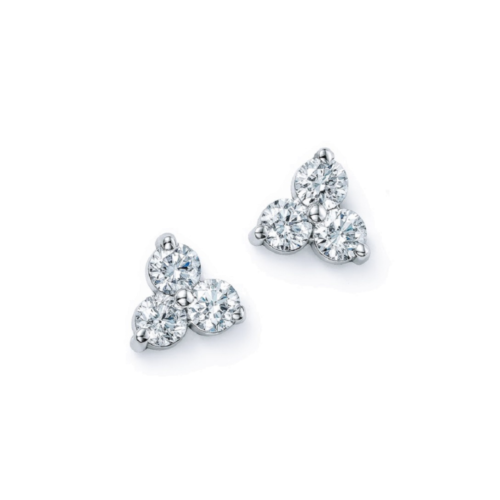 0.40 Carat Three Round Diamond Stud Earrings