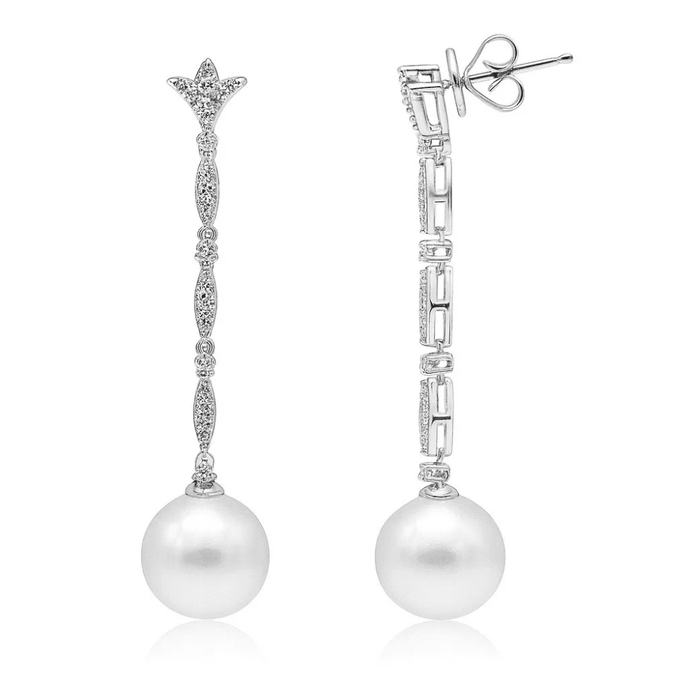 Pearl and Diamond Dangle Earrings