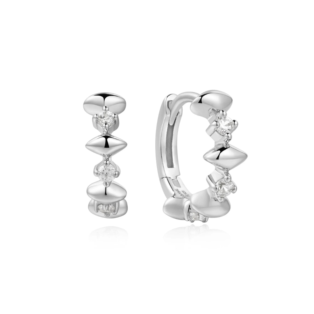 Silver Sparkle & Polished Huggie Hoop Earrings