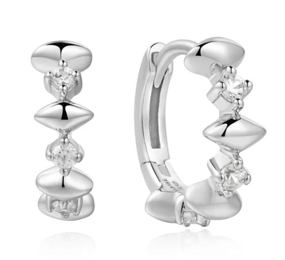 Silver Sparkle & Polished Huggie Hoop Earrings