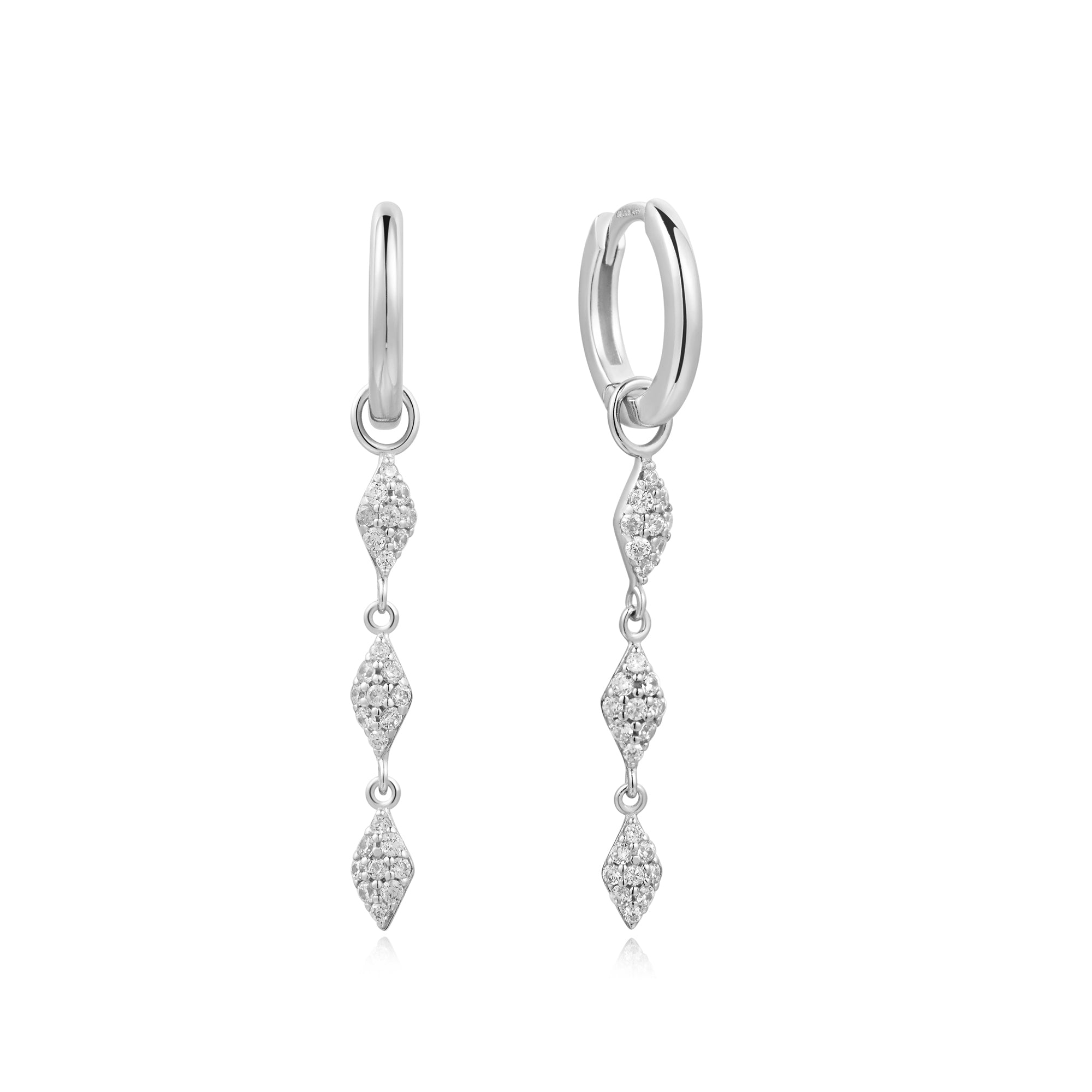 Silver Pavé Sparkle Drop Huggie Hoop Earrings