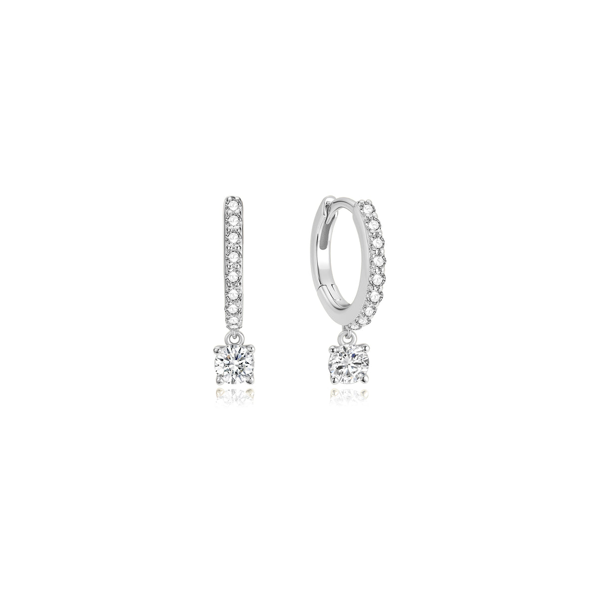 Silver Dangling Sparkle Huggie Hoop Earrings | Koser Jewelers