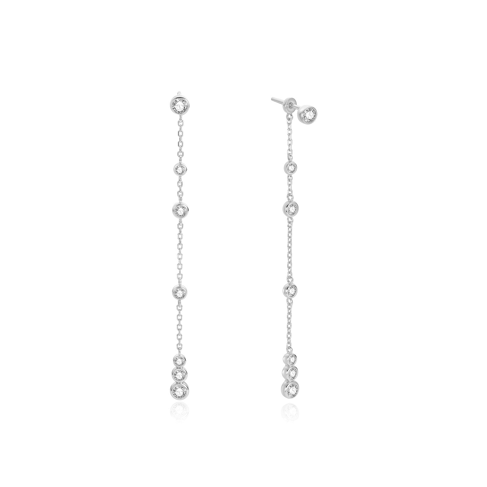 Silver Cascade Station Drop Stud Earrings