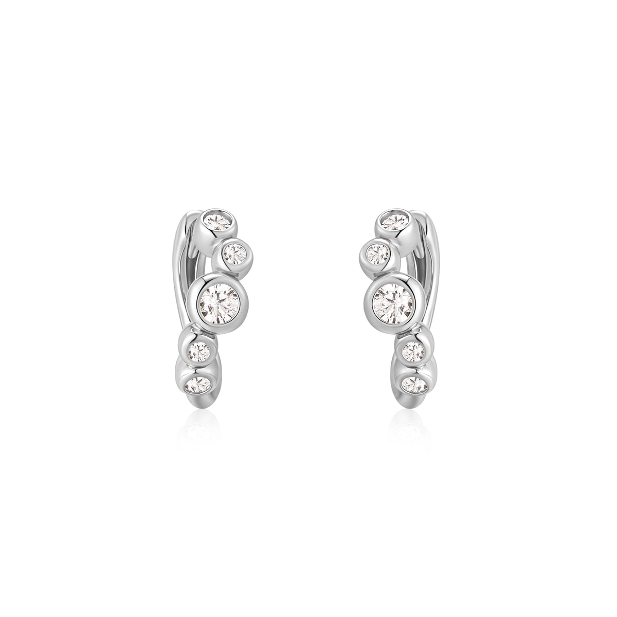 Silver Small Sparkling Tide Huggie Hoop Earrings