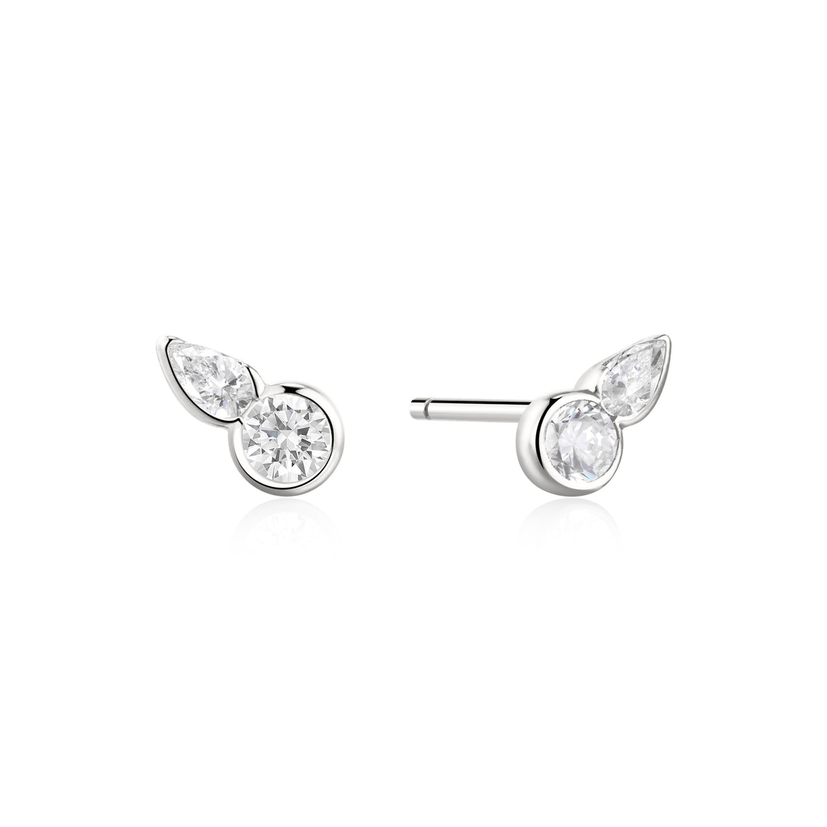 Silver Bezel Round and Teardrop Stud Earrings