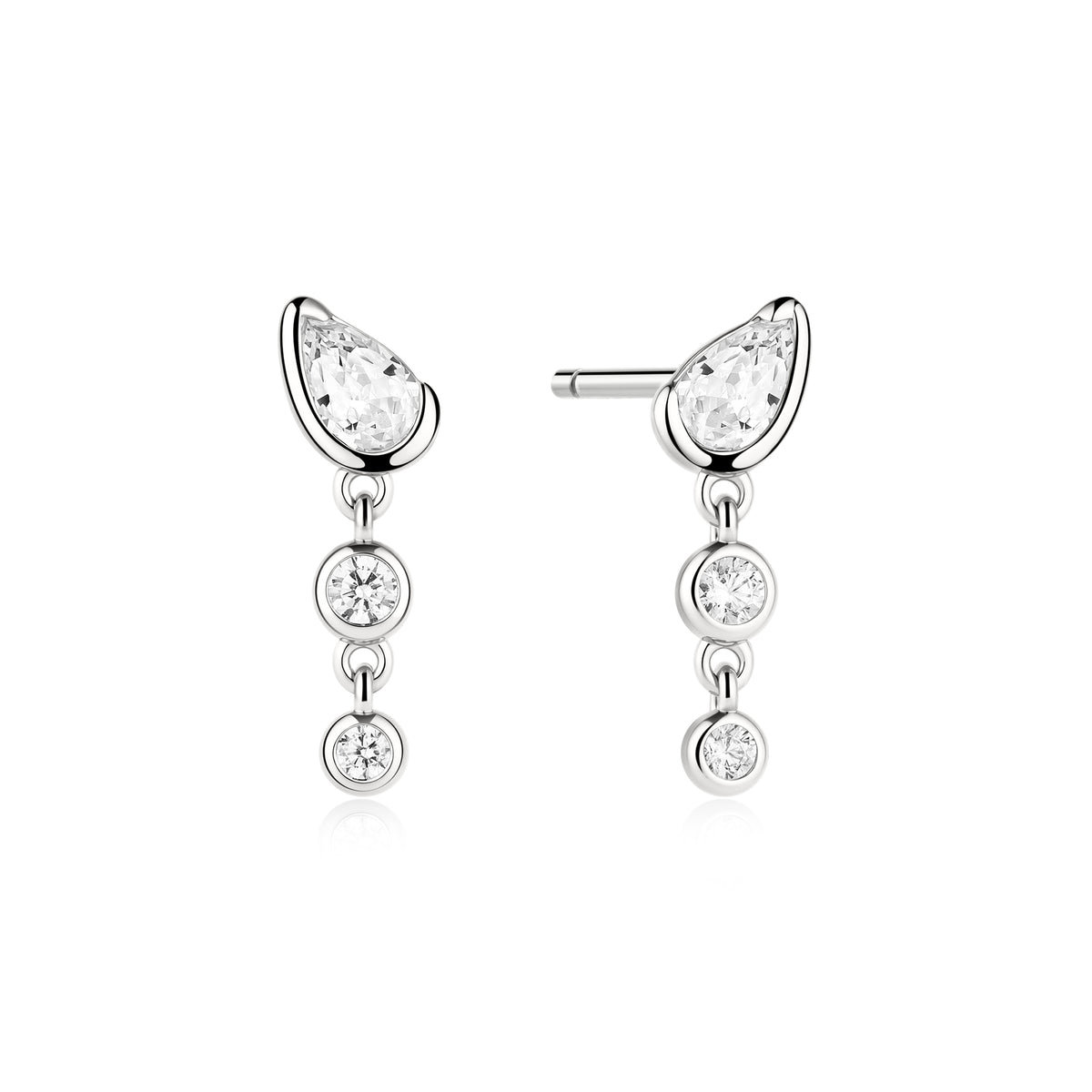Silver Teardrop and Bezel Round Dangle Earrings