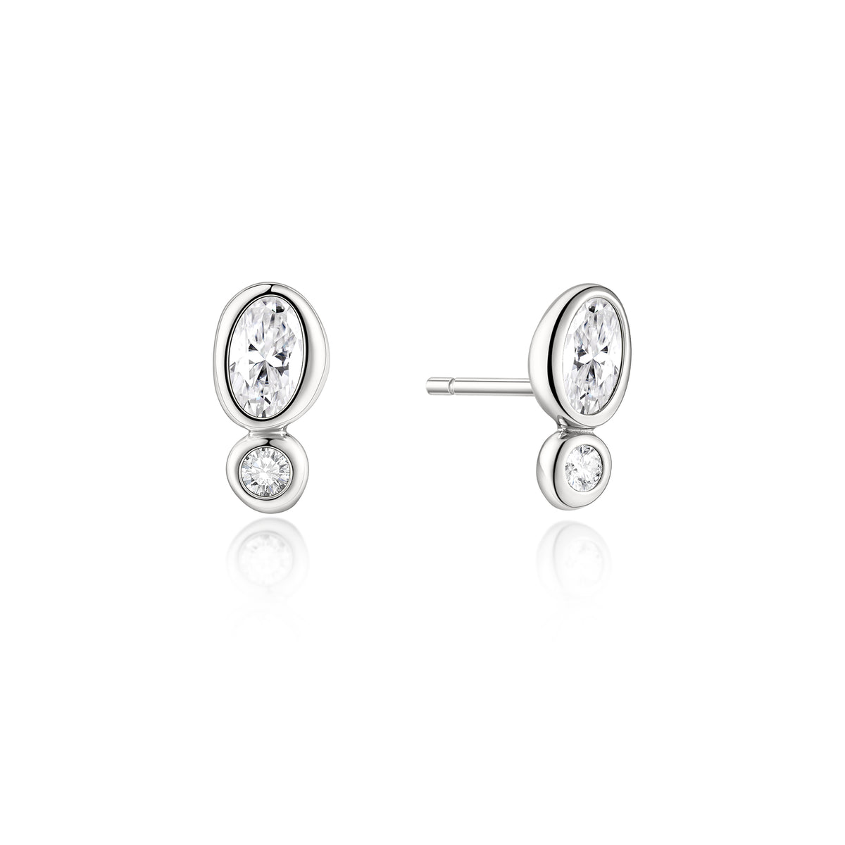 Silver Bezel Organic Pebble and Round Earrings