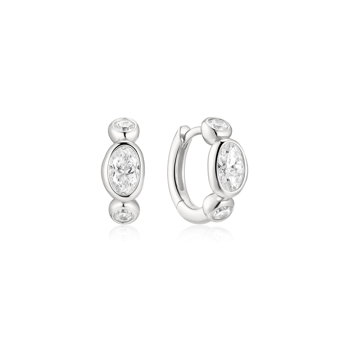 Silver Bezel Organic Pebble & Round Huggie Hoop Earrings