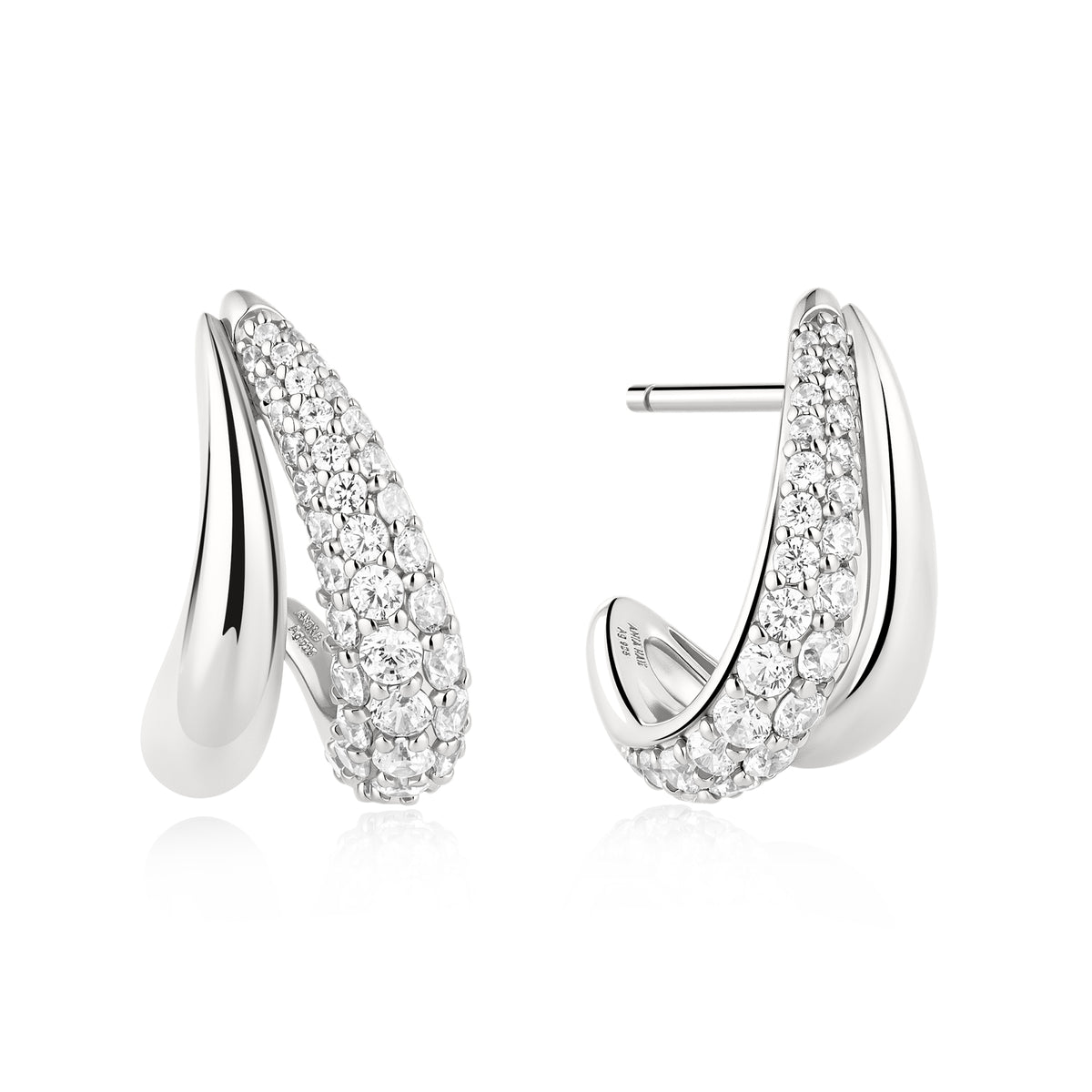 Silver Duet Stud Hoop Earrings