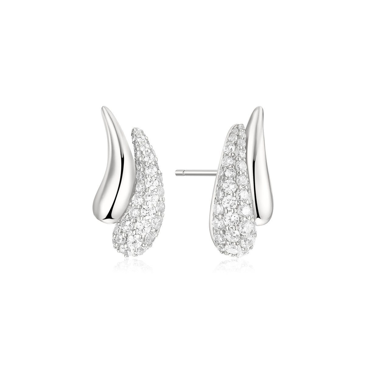 Silver Pave & Polished Teardrop Earrings