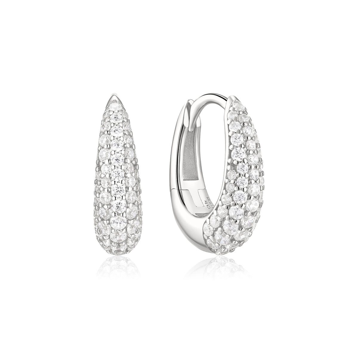Silver Pave Dome Huggie Hoop Earrings