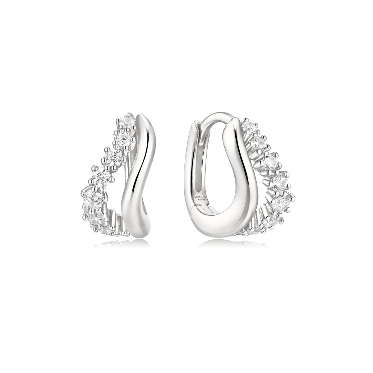 Silver Duet Wave Huggie Hoop Earrings