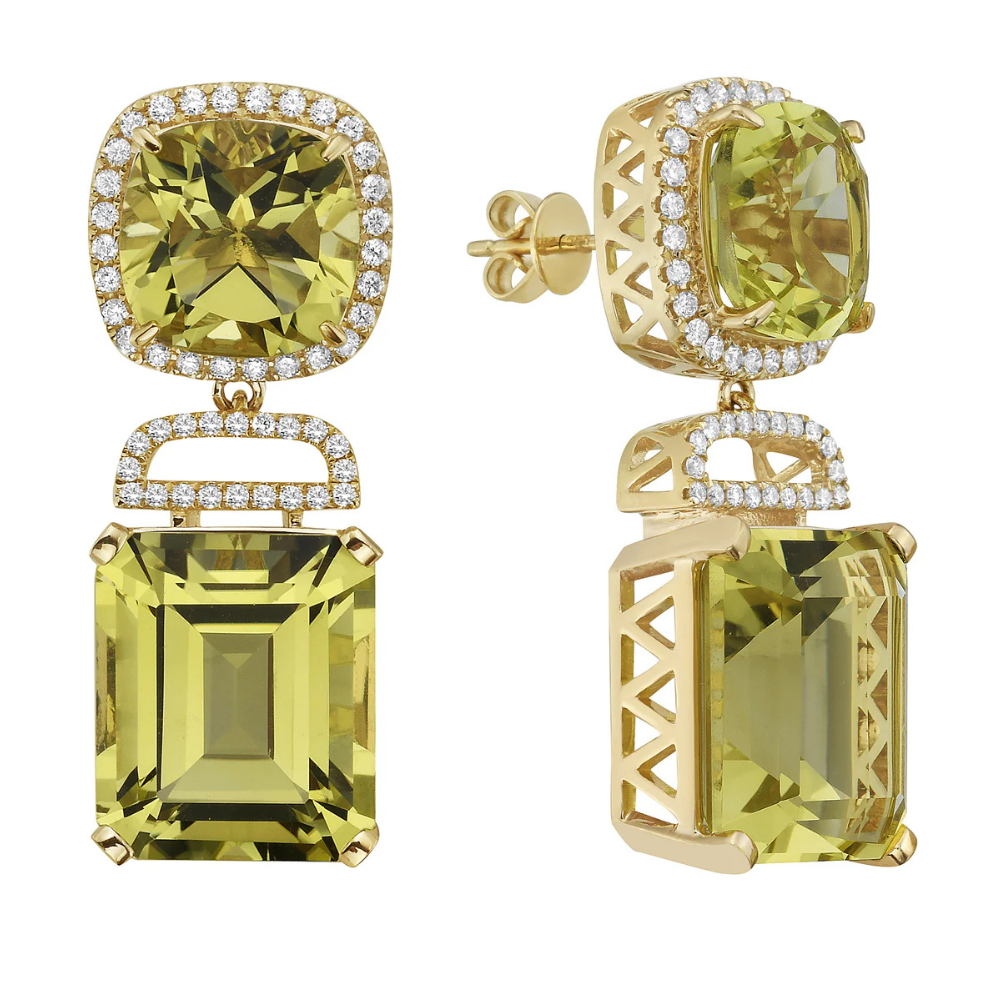 Green Quartz And Diamond Drop Earrings