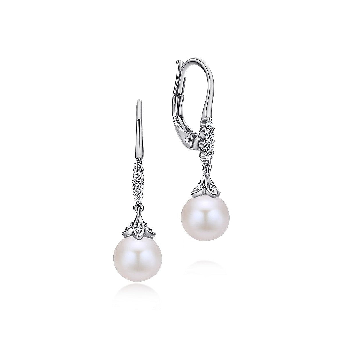 Gabriel & Co. Pearl and Pavé Diamond Drop Earrings