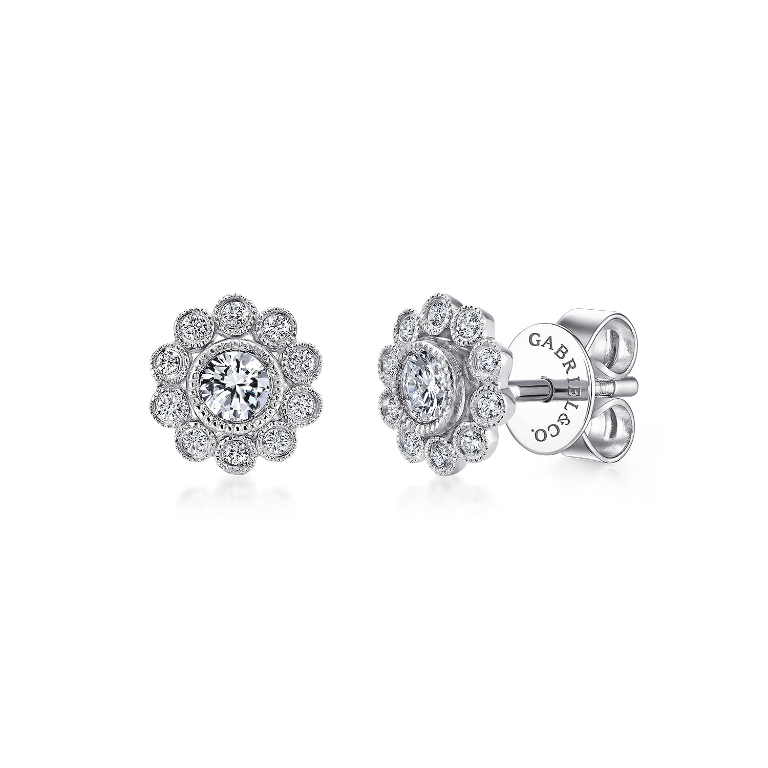 Gabriel & Co. Bezel Set Round Diamond Flower Stud Earrings