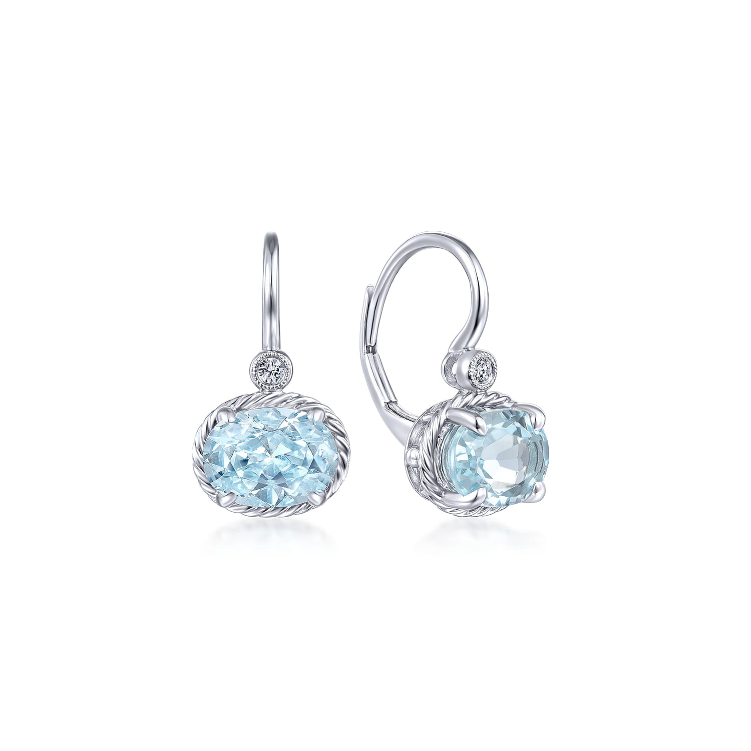 Gabriel & Co. Oval Aquamarine and Diamond Leverback Earrings