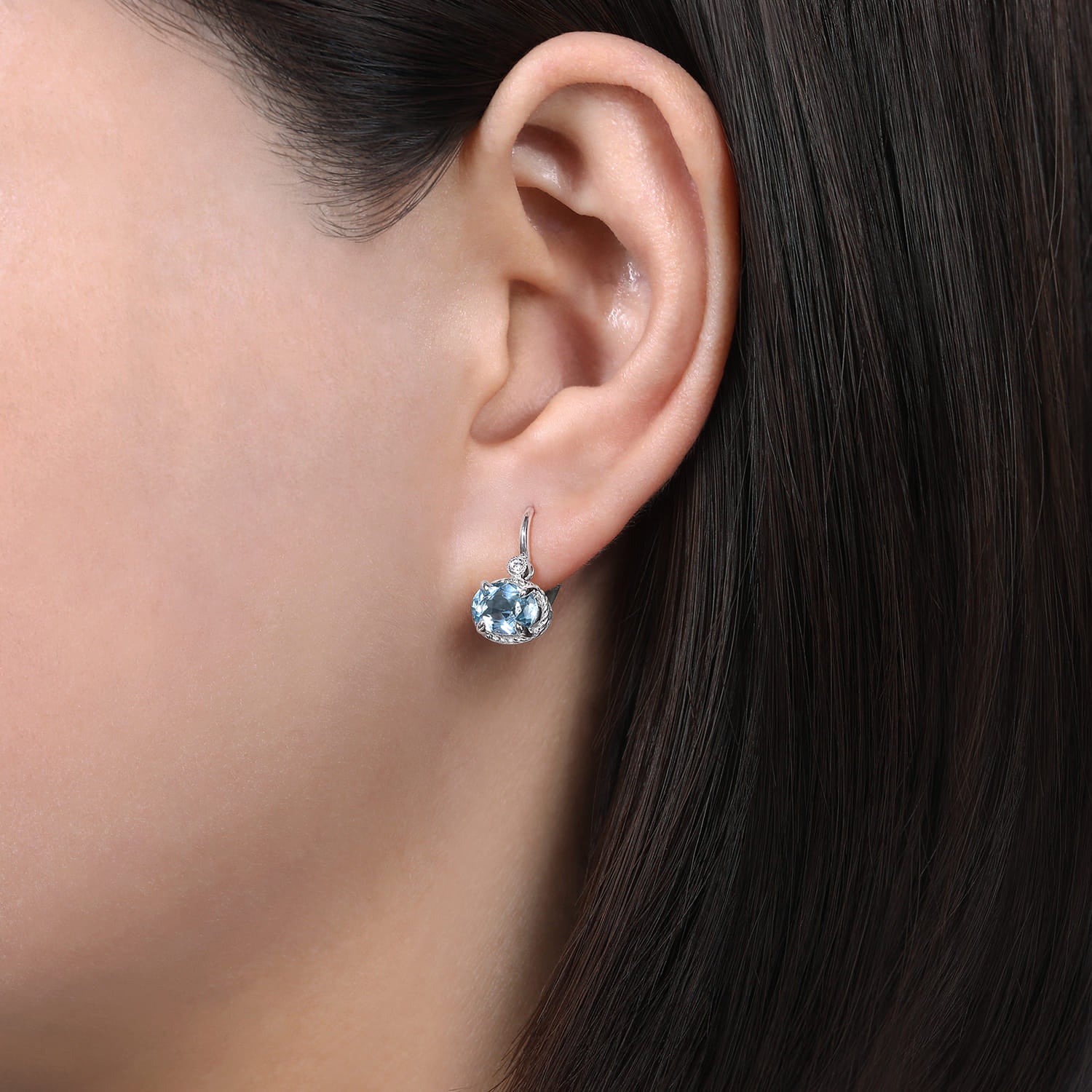 Gabriel & Co. Oval Aquamarine and Diamond Leverback Earrings