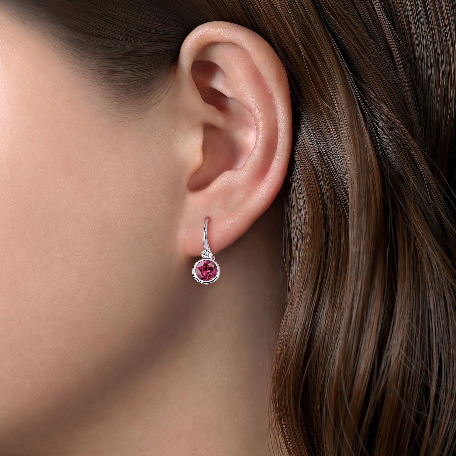 Gabriel & Co. Sterling Silver Pink Tourmaline and Diamond Leverback Earrings