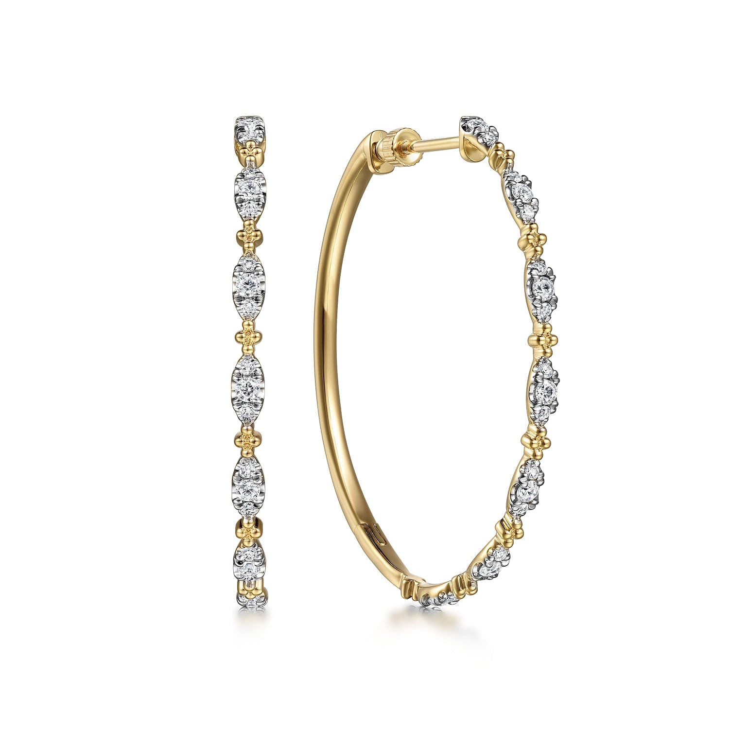 Gabriel & Co. 40mm Diamond Station Intricate Hoop Earrings
