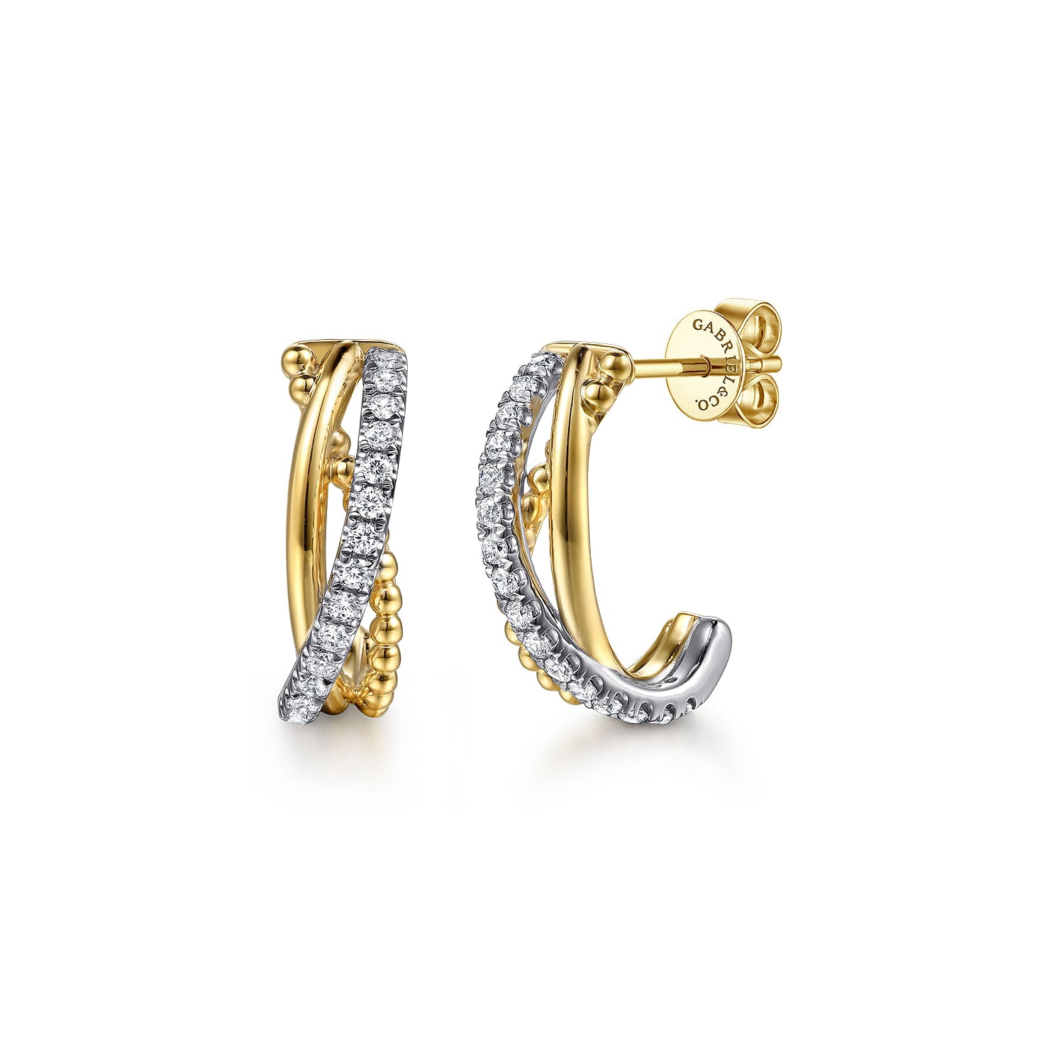 Gabriel & Co. Bujukan and Diamond Criss Cross J Hoop Earrings