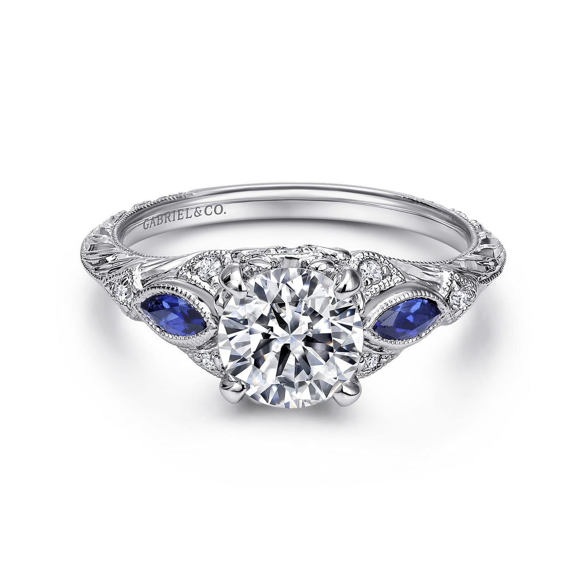 Gabriel & Co. Diamond and Sapphire Victorian-Inspired Engagement Ring ...