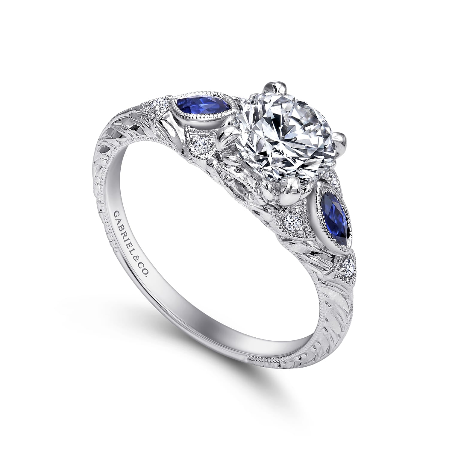 Gabriel & Co. Diamond and Sapphire Victorian-Inspired Engagement Ring
