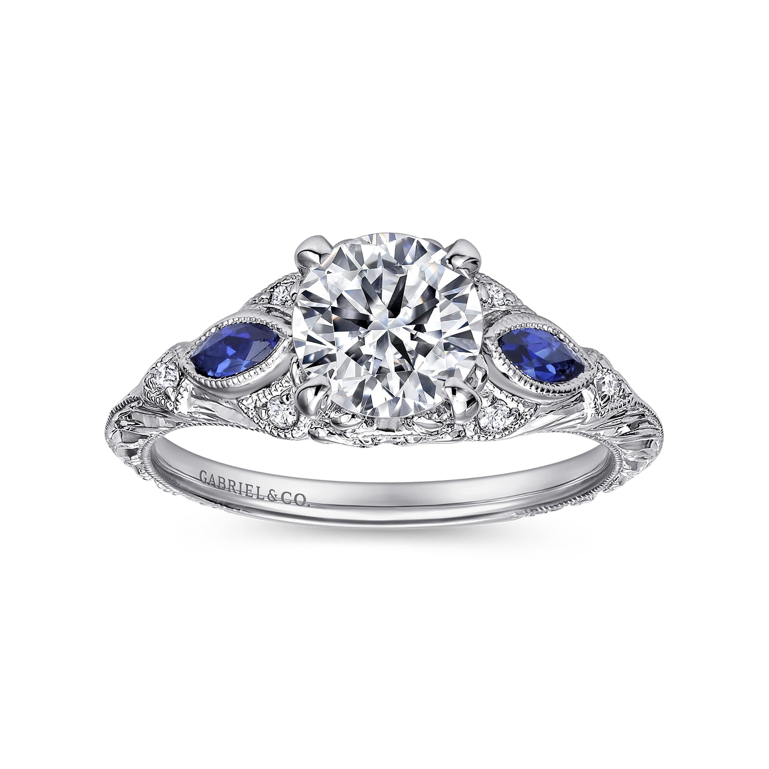 Gabriel & Co. Diamond and Sapphire Victorian-Inspired Engagement Ring