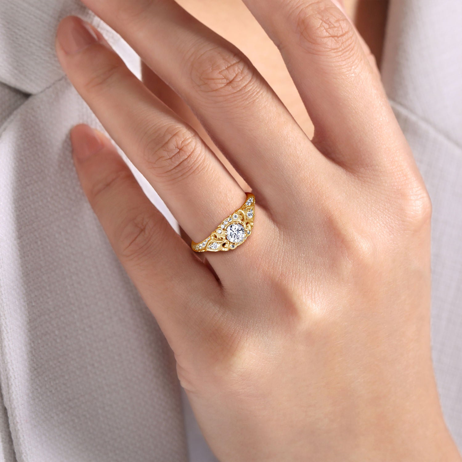 Gabriel & Co. Vintage Inspired Diamond Halo Engagement Ring