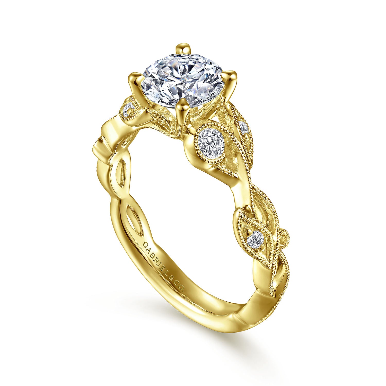 Floral Round Diamond Engagement Ring