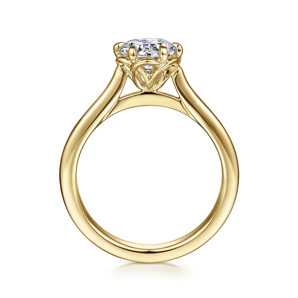 Gabriel & Co. 6 Prong Round Diamond Floral Nouveau Engagement Ring