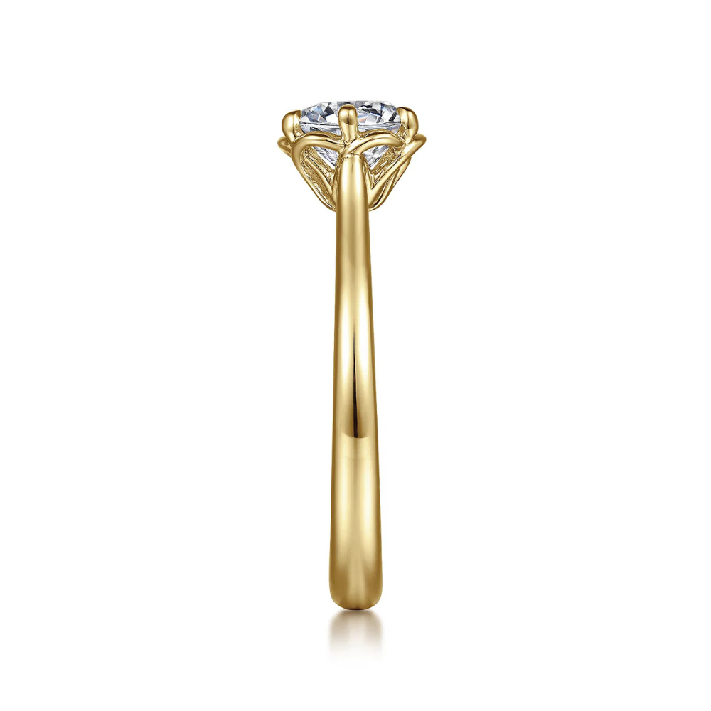 Gabriel & Co. 6 Prong Round Diamond Floral Nouveau Engagement Ring