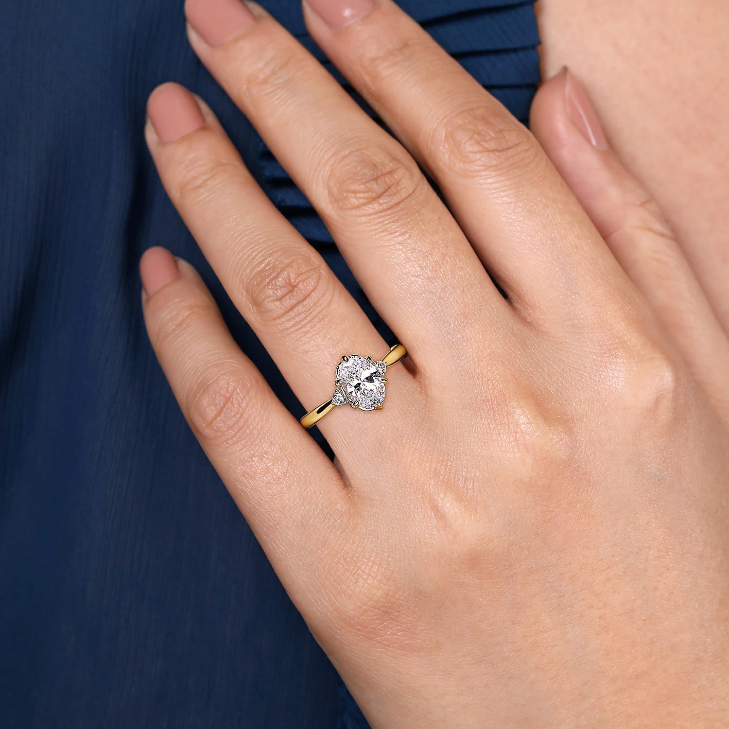 Gabriel & Co. 6 Prong Oval Three Stone Diamond Engagement Ring