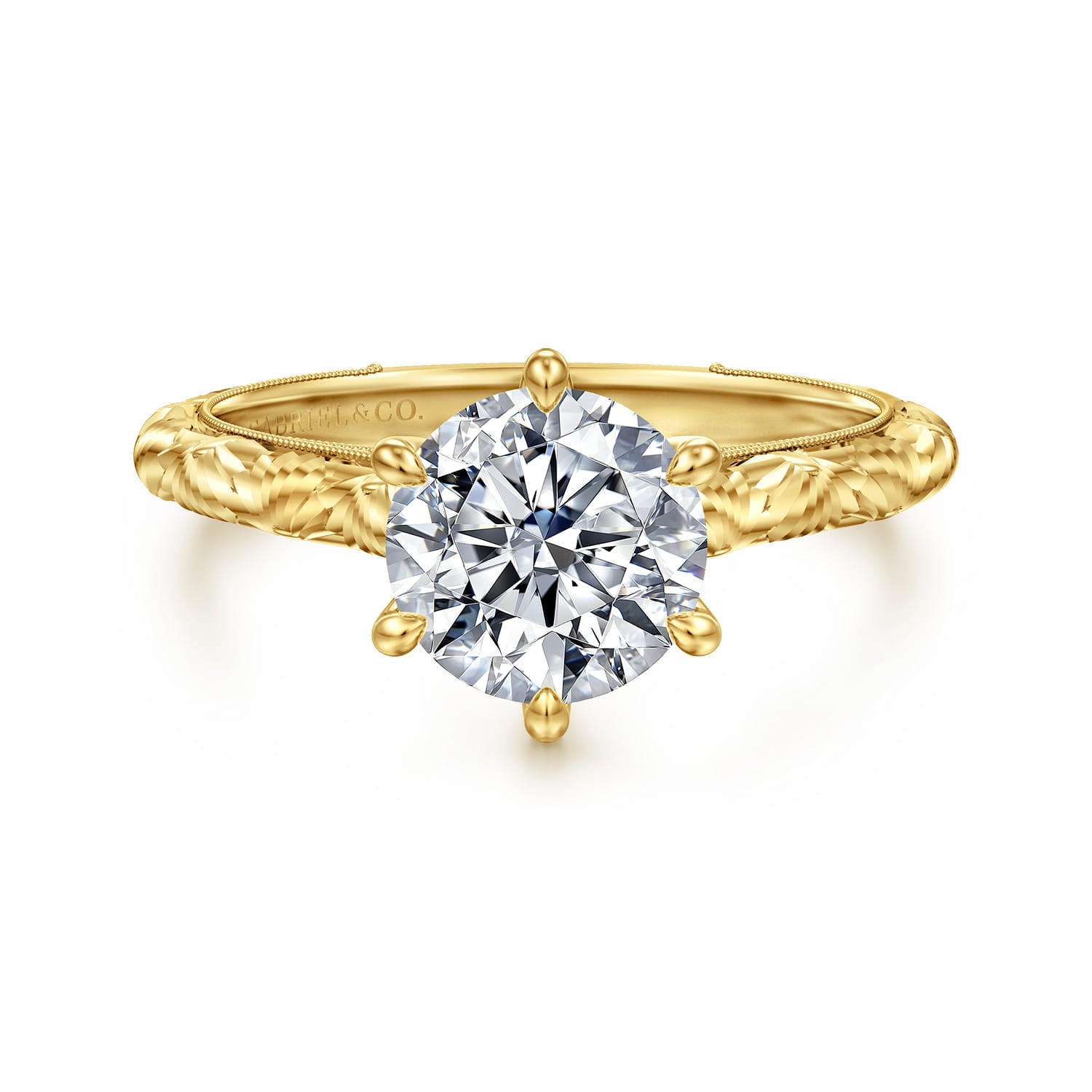 Gabriel & Co. Engraved Round Solitaire Engagement Ring