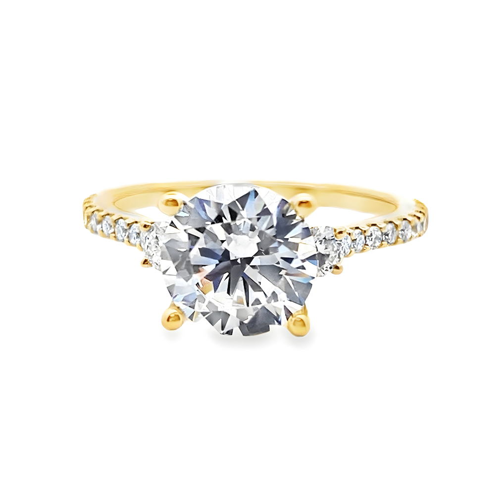 Gabriel & Co. Three Stone Round Diamond Engagement Ring with Diamond Band