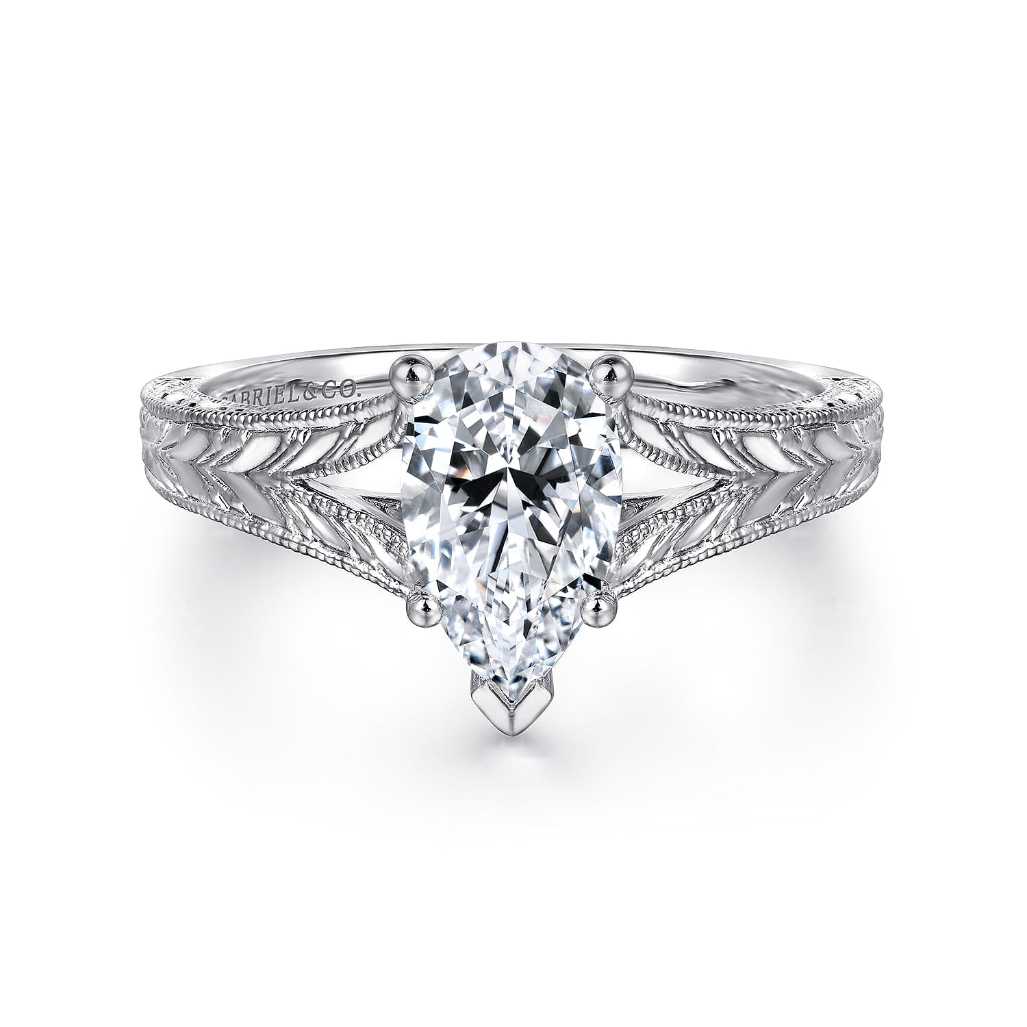 Gabriel & Co. Vintage Inspired Pear Solitaire Engagement Ring
