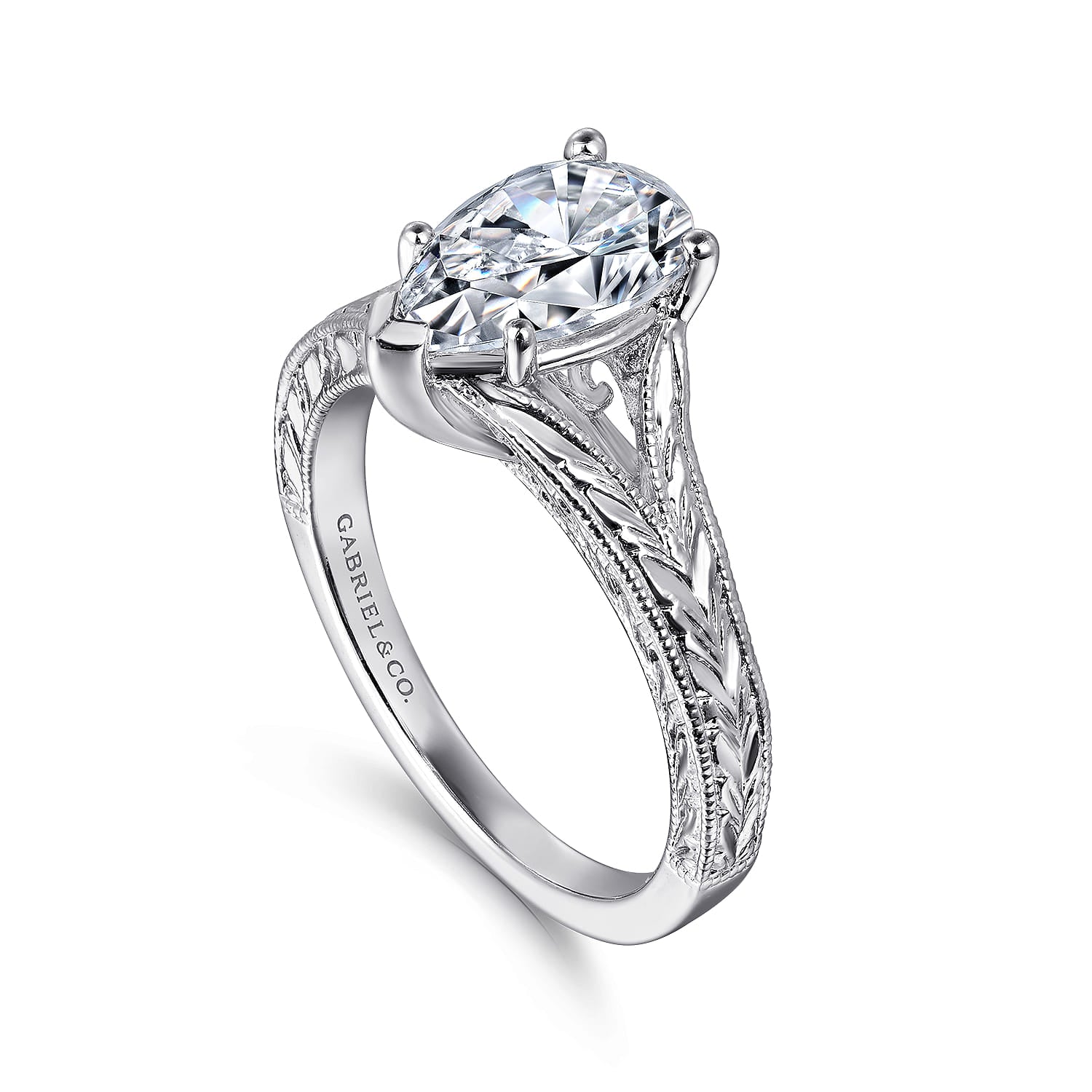 Gabriel & Co. Vintage Inspired Pear Solitaire Engagement Ring