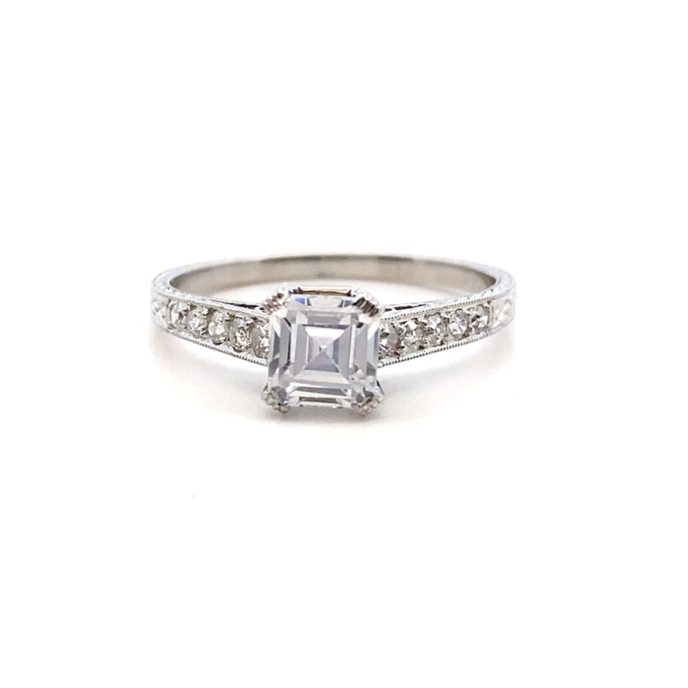 Carved Asscher Diamond Engagement Ring