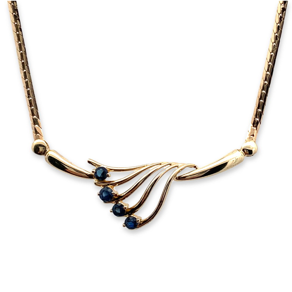 Asymmetrical Sapphire Wave Herringbone Necklace