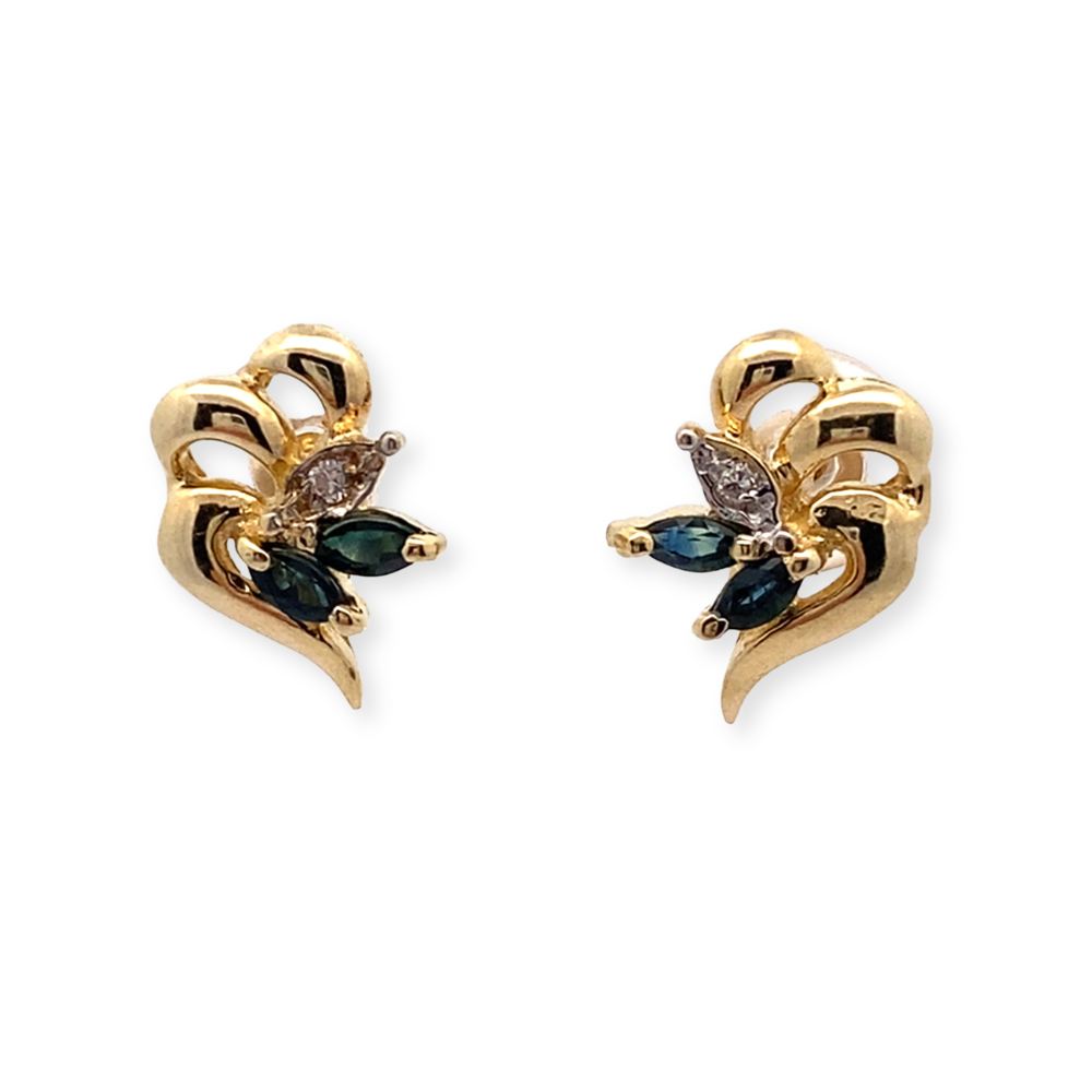 Sculpted Freeform Sapphire and Diamond Stud Earrings