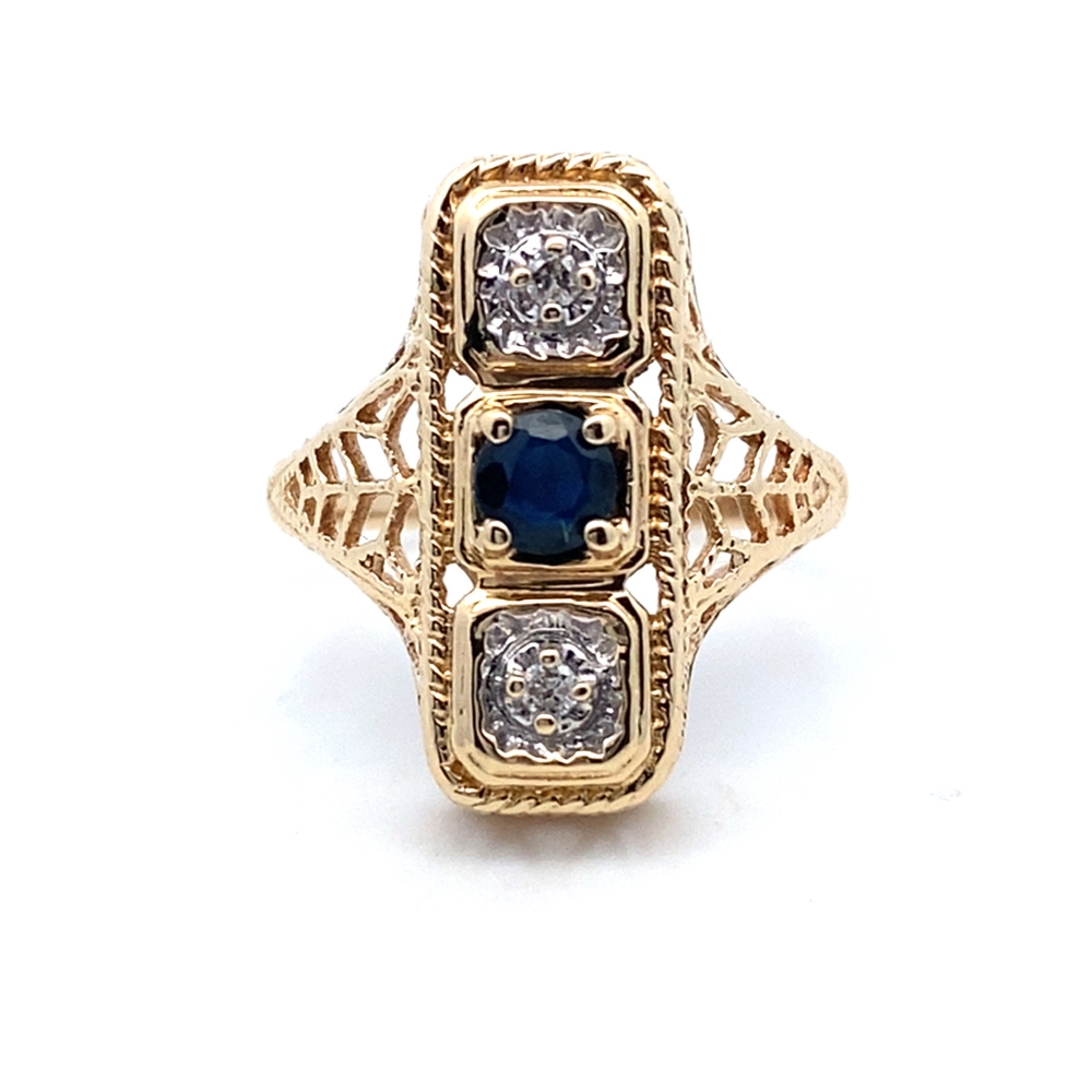 Vintage-Inspired Sapphire and Diamond Three Stone Ring