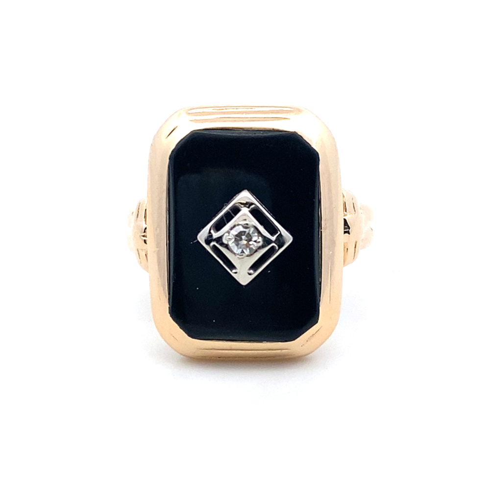 Vintage Onyx and Diamond Rectangular Ring