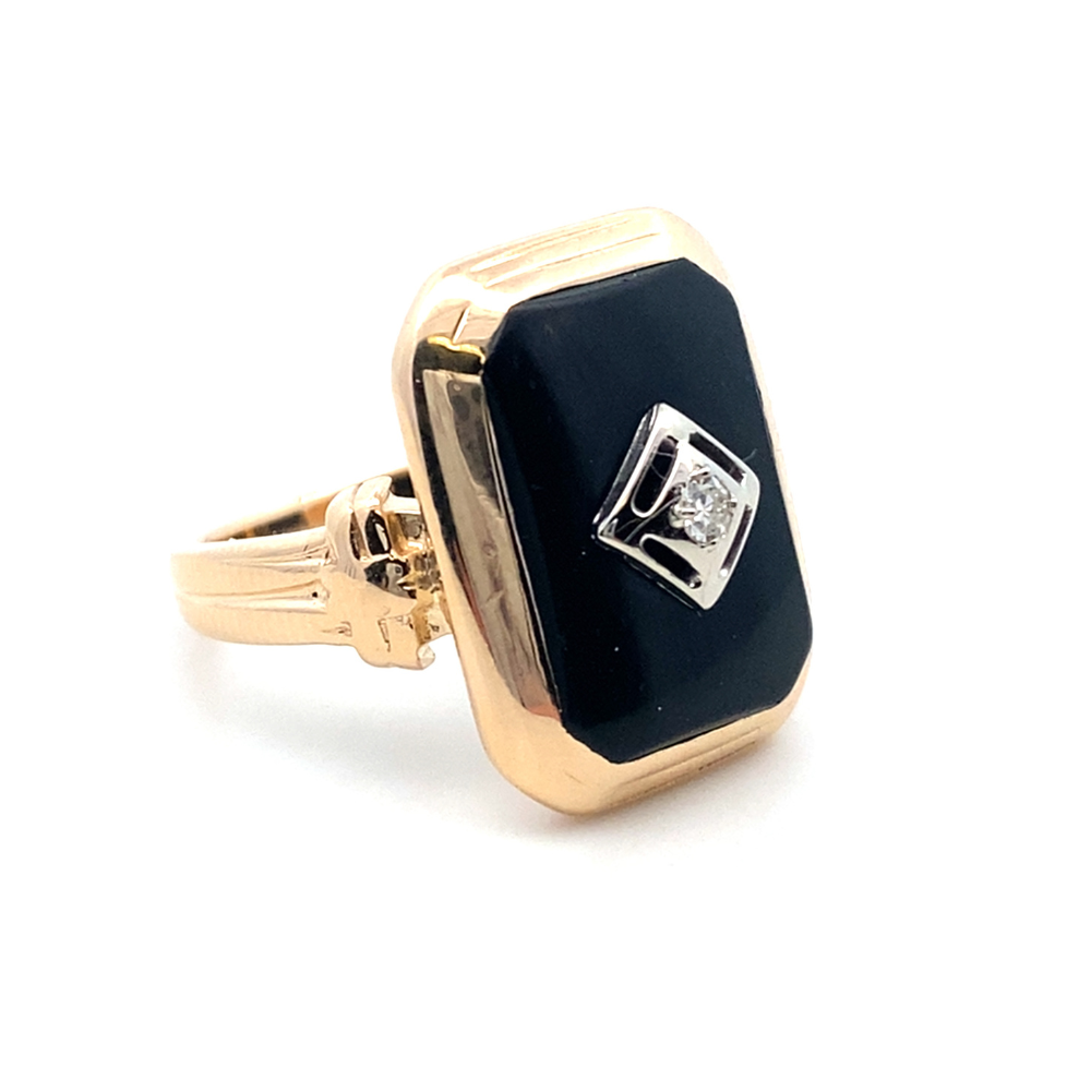 Vintage Onyx and Diamond Rectangular Ring
