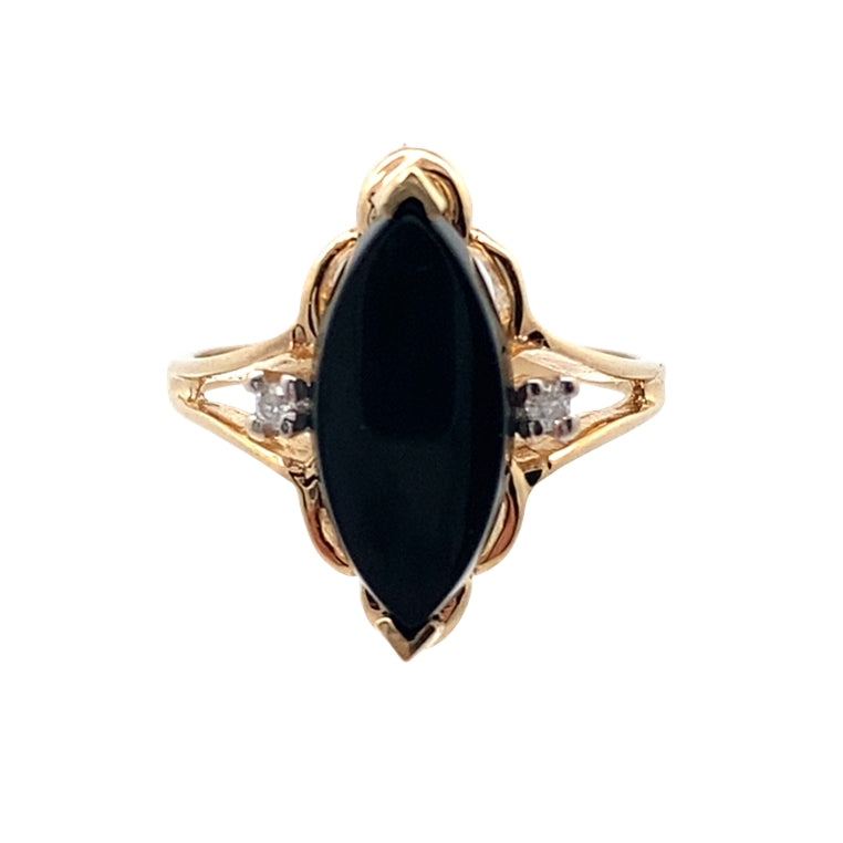 Marquise Onyx and Diamond Ring