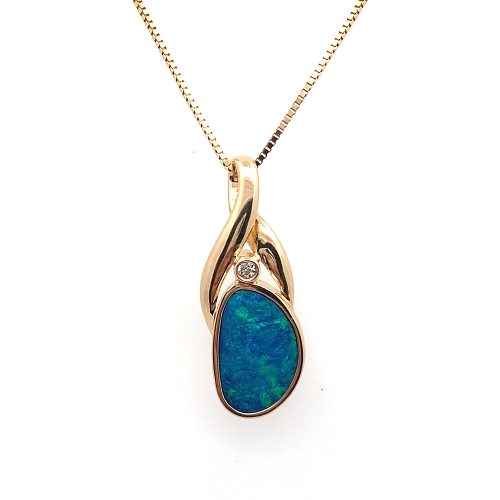 Freeform Australian Opal and Diamond Pendant
