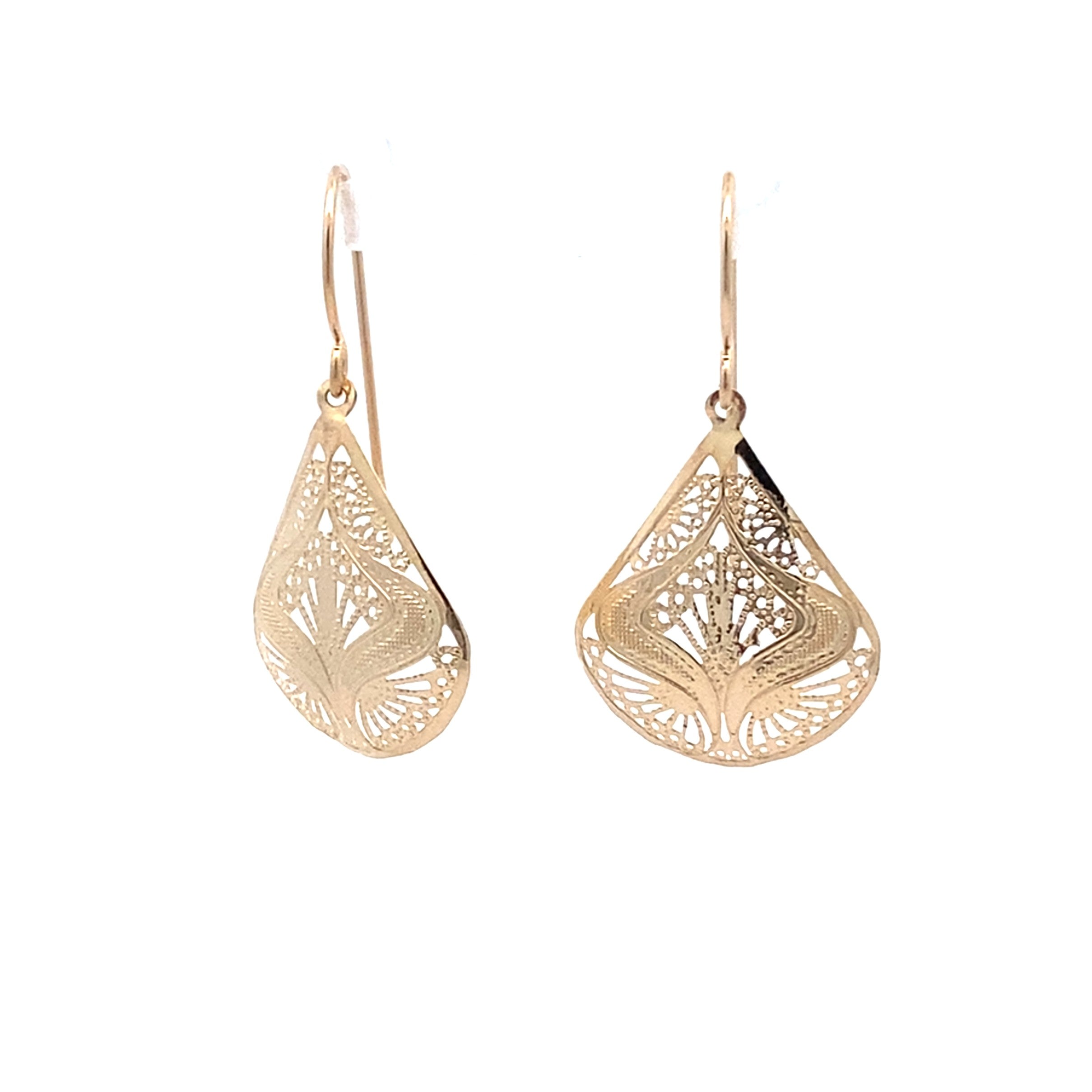 Pear-Shaped Dangle Filigree Earrings