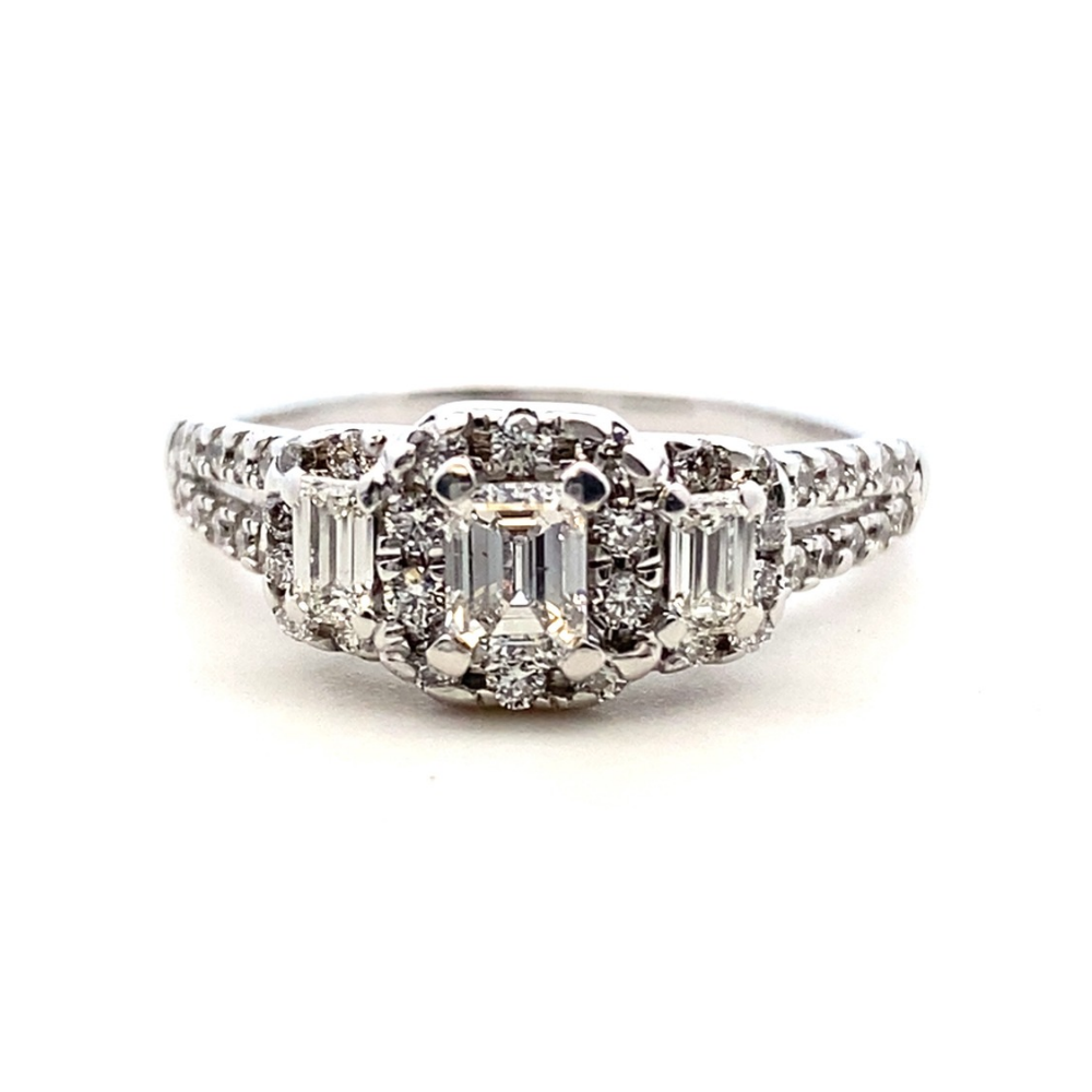 Three Stone Emerald Cut Diamond Engagement Ring